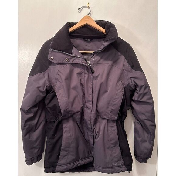 LL Bean Women’s Field Jacket Hooded Small Gray Quilted Primaloft Cargo Pocket - Picture 1 of 13
